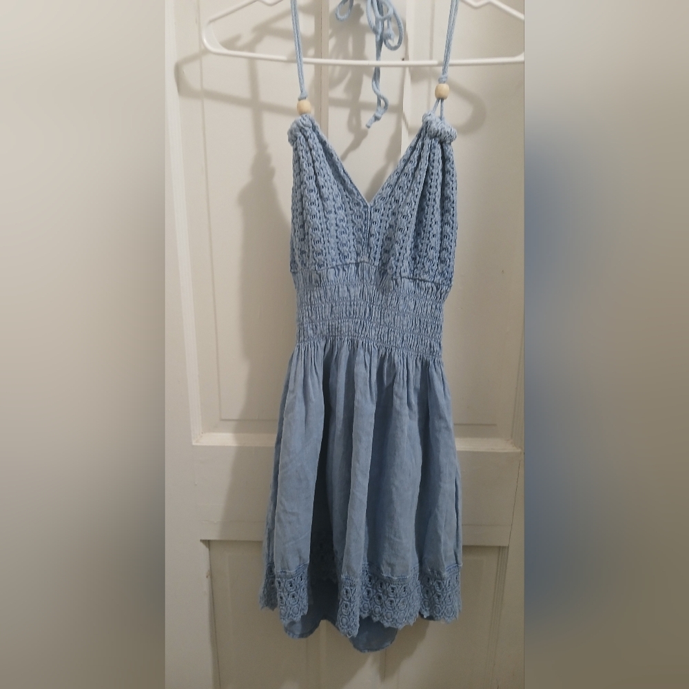 Chic Blue Crochet Mini Dress
